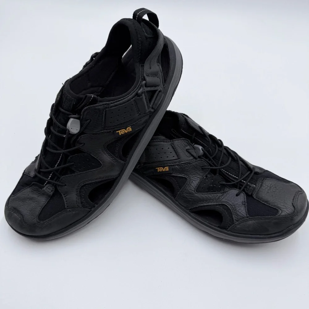 Teva Omnium Leather Fisherman Sandals Mens Black Waterproof Hiking Shoes 1019116